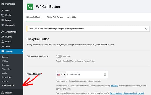 call button settings