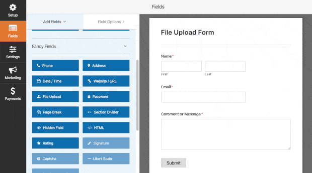 drag the file upload field and drop it onto your form