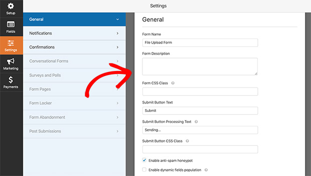 General form settings