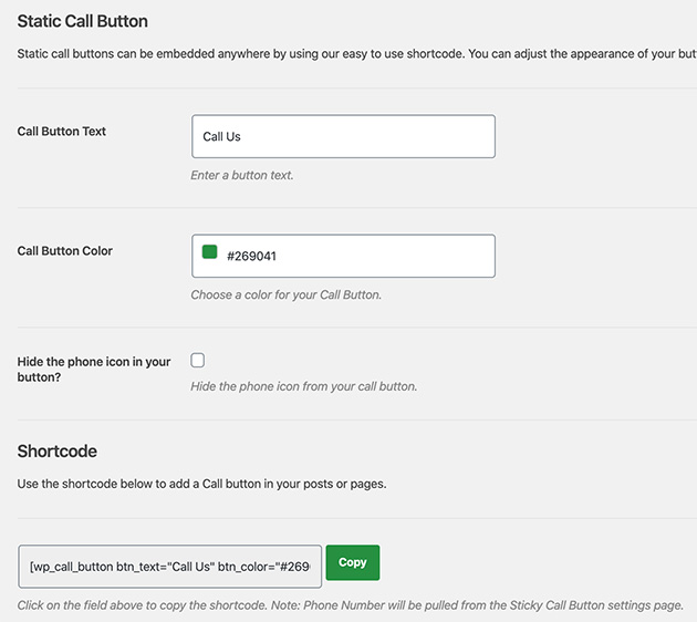 Static call button settings