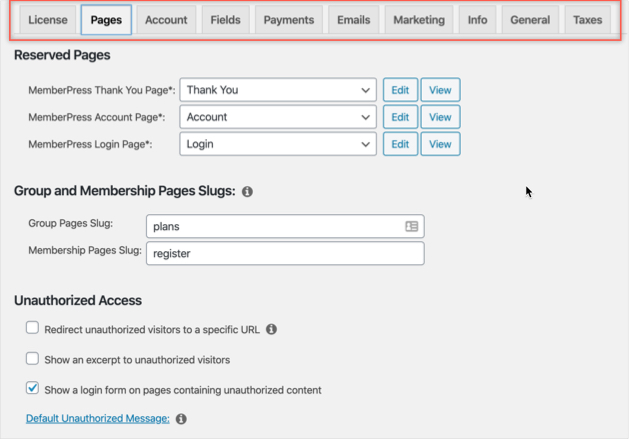 MemberPress settings