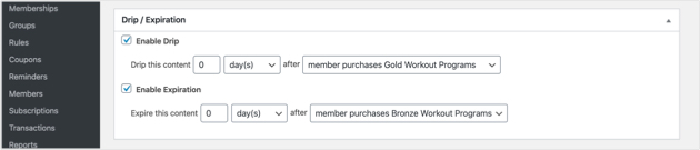 Drip and Expiration settings