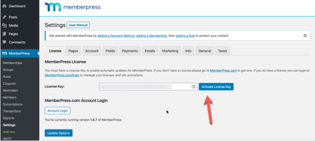 Enter memberpres license key