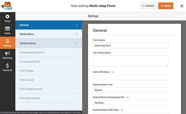 General form settings