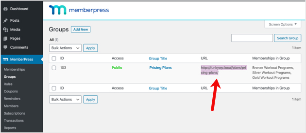URL des groupes memberpress