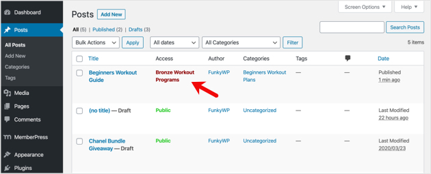 plans d'entraînement verrouillés dans wordpress