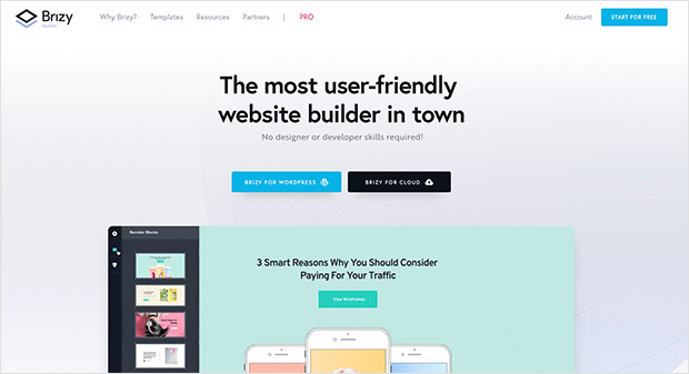 Brizy visual page builder for WordPress