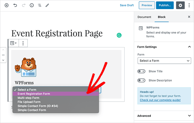 Choose your form from the dropdown box