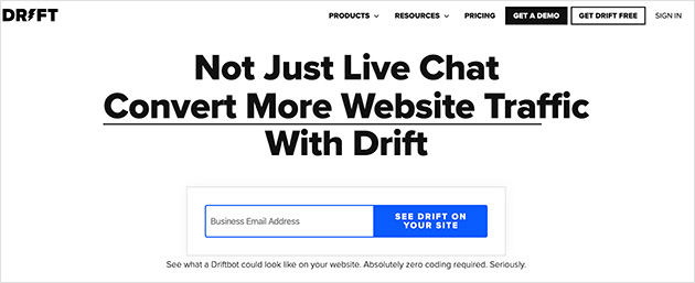 Drift live chat software for small businesses