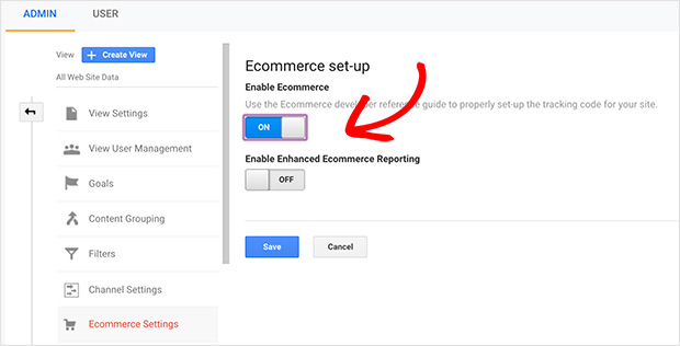 Enable ecommerce in google analytics