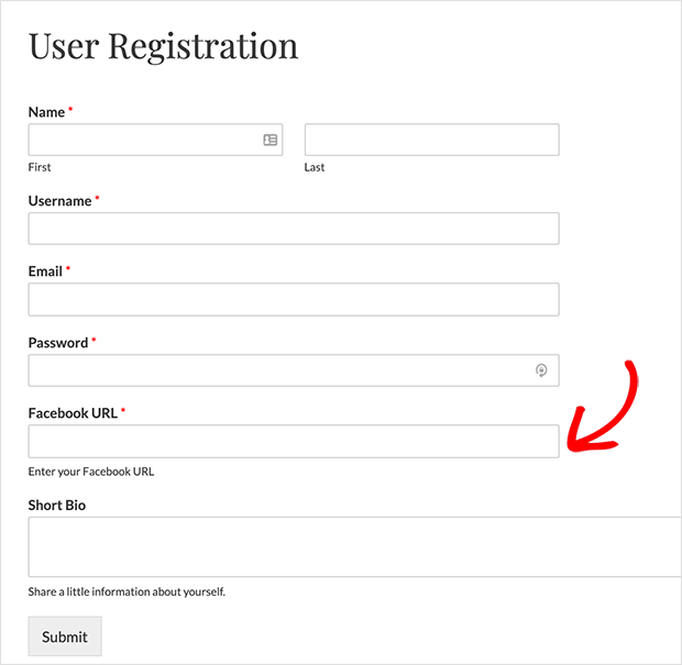 WordPress user registration form with custom fields