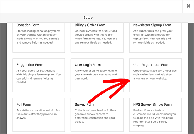 User registration form template