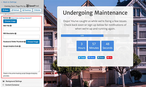 Maintenance mode page favicon