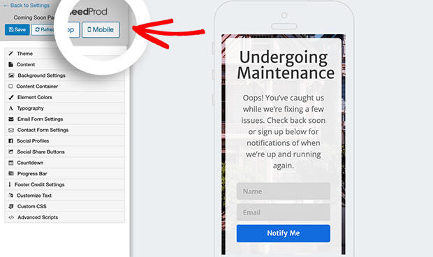 Mobile responsive maintenance page