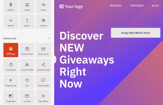 RafflePress block in SeedProd landing page builder