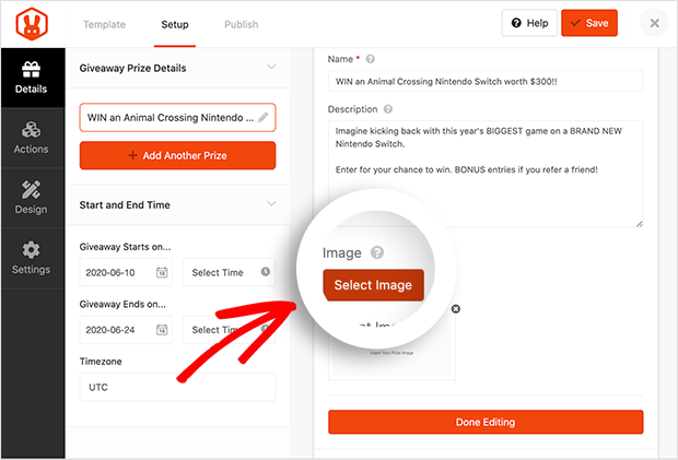 Choose an image for your giveaway landing page