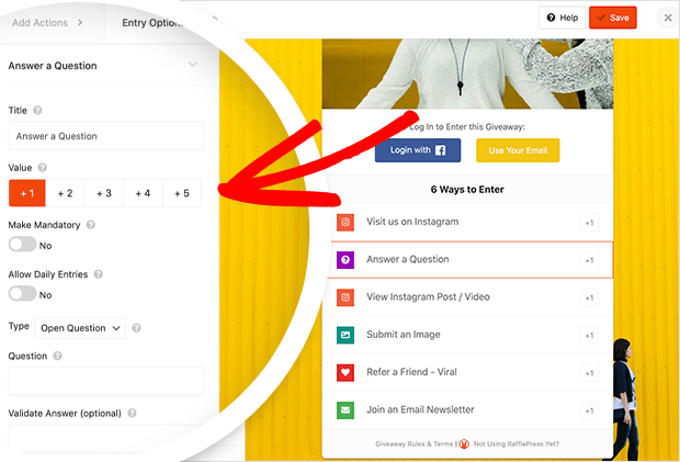 RafflePress answer a question entry action