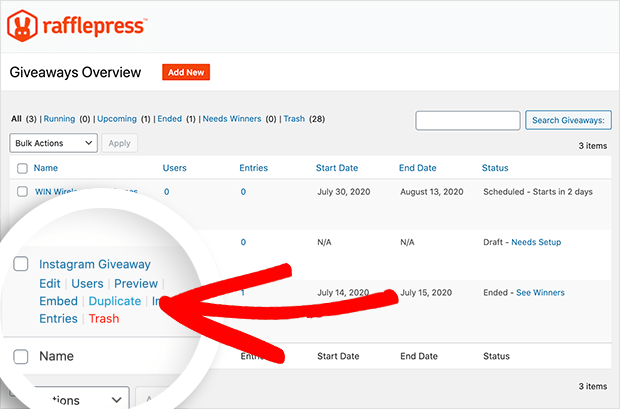 How to duplicate a giveaway in RafflePress