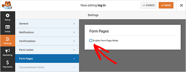 Enable the form pages mode