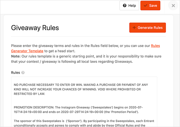 Instagram giveaway rules generator