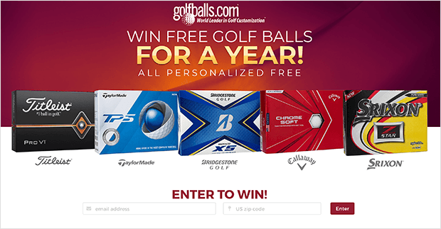 golfballs.com sweepstakes landing page example