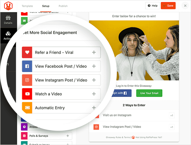 RafflePress giveaway entry options