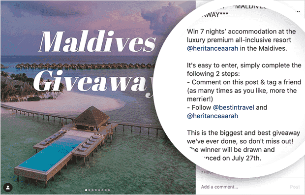 Best travel group maldives giveaway example