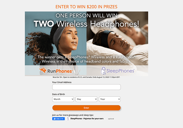 RunPhones contest landing page example