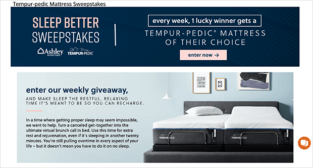 Sweepstakes landing page example