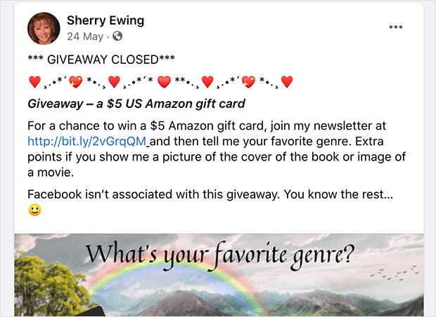 Join a newsletter Facebook giveaway idea