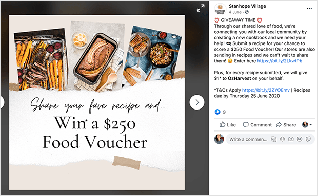 Share a recipe facebook giveaway idea