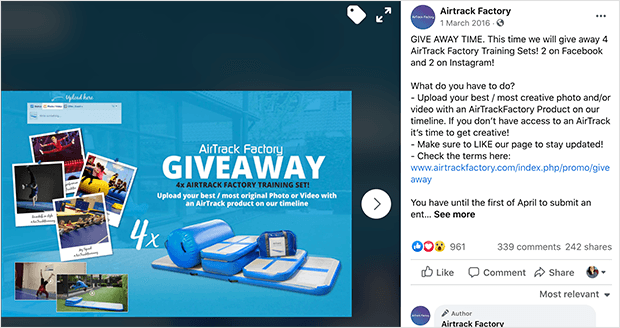 Submit a video facebook giveaway ideas