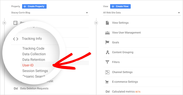 Click the tracking info heading and then the User-ID link in Google Analytics