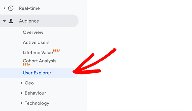 Click audience then user explorer to view your data