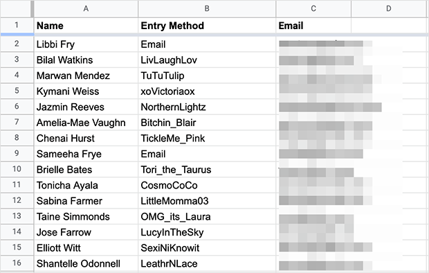add verified contest entries into a spreadsheet