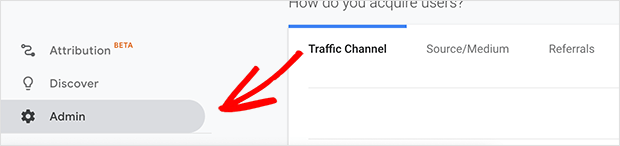 Click the admin button in google analytics