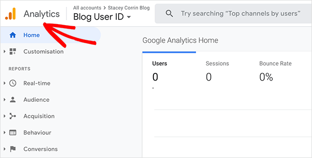 click the google analytics icon at the top of your screen