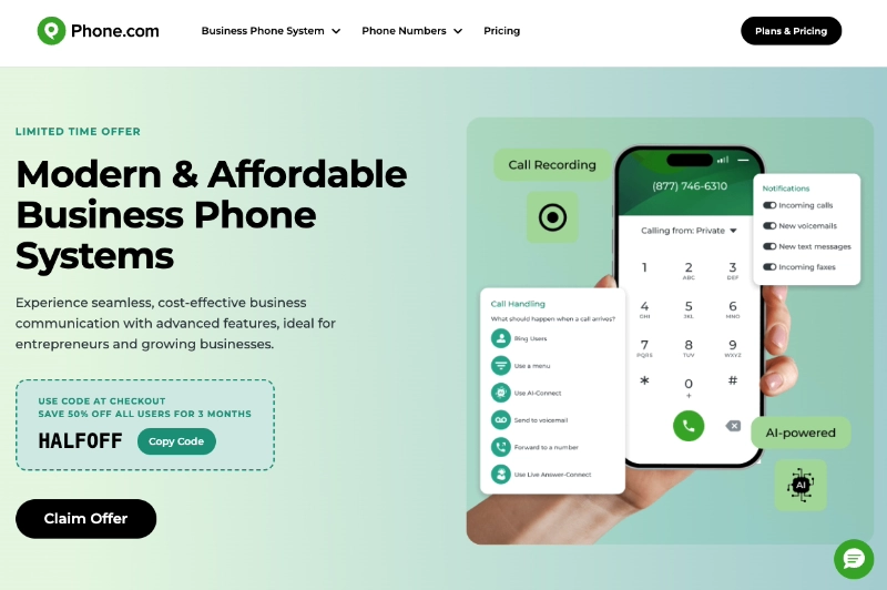 phonecom - SeedProd Phone.com VoIP service admin panel for budget-conscious small businesses