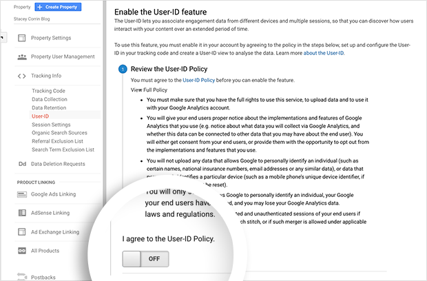 Agree to the Google Analytics User ID  Policy