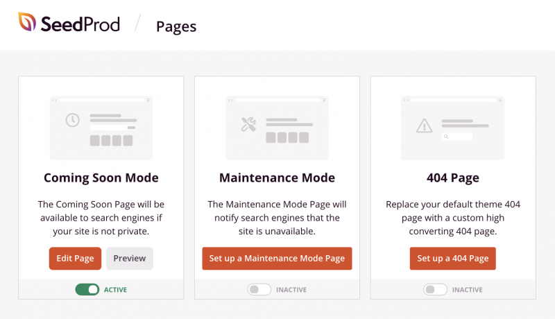 Modes de fonctionnement de la page SeedProd