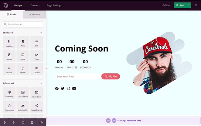 coming-soon-landing-page-builder - SeedProd SeedProd coming soon page settings for editing your page design