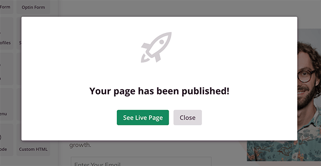 notification that your page was published