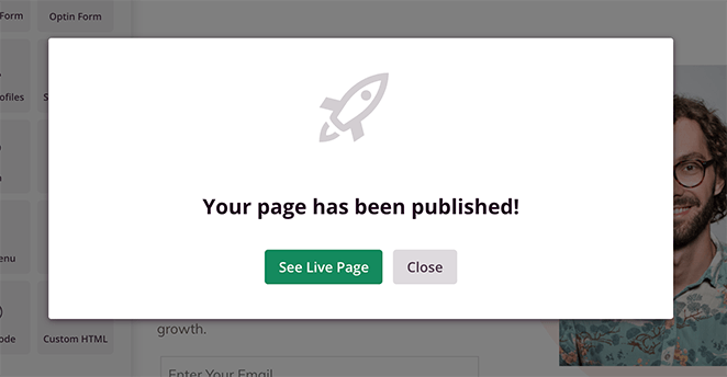 landingpagepublished SeedProd landing page published success message
