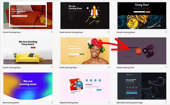 Click the tick icon to launch your coming soon page template in the drag and drop page builder