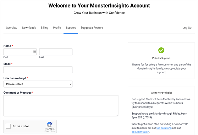 How to request support for MonsterInsights