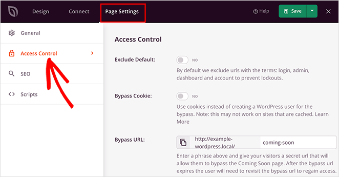 maintenance mode access control settings