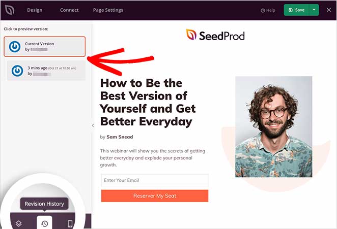 revision-history - SeedProd wordpress landing page revision history