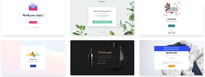 SeedProd ecommerce thank you page examples