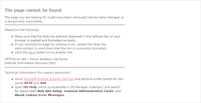 this page cannot be found 404 error message