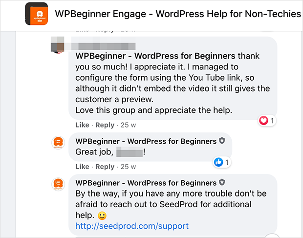 WPBeginner Facebook Group Support question